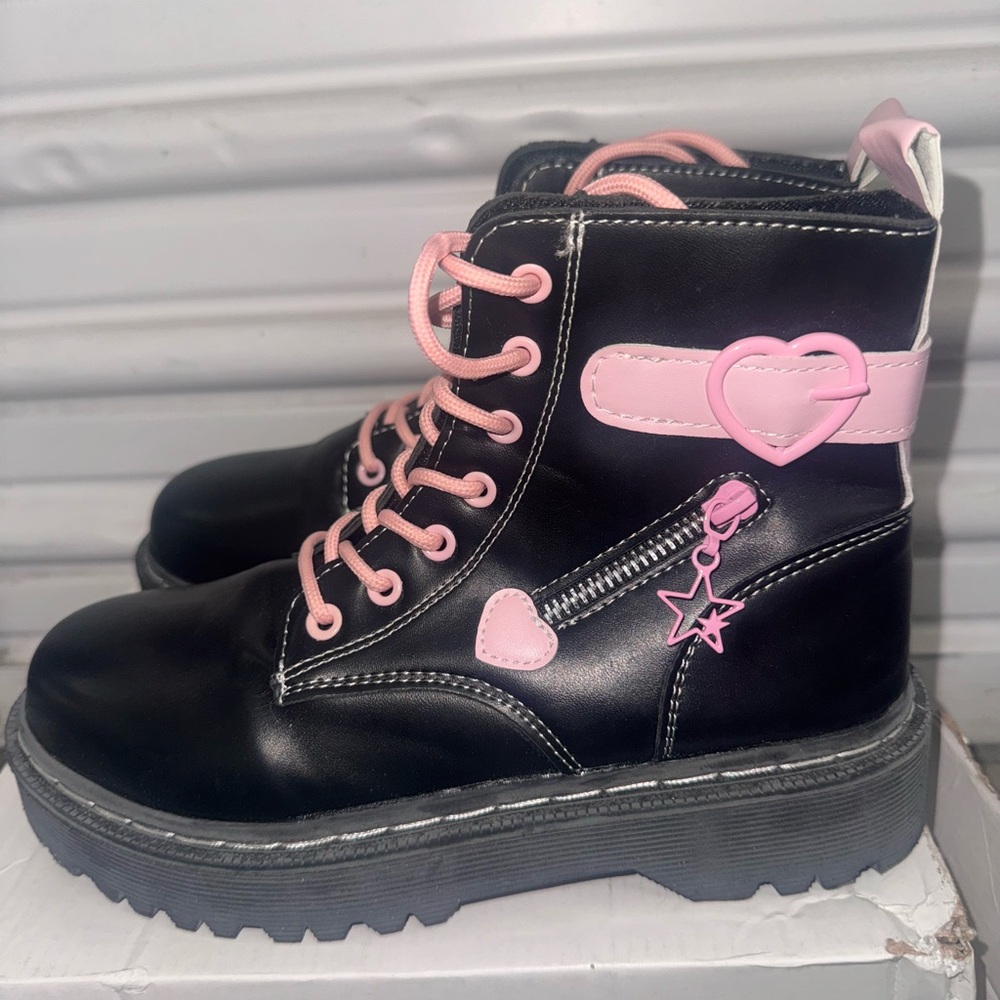 Black and Pink Combat Boots